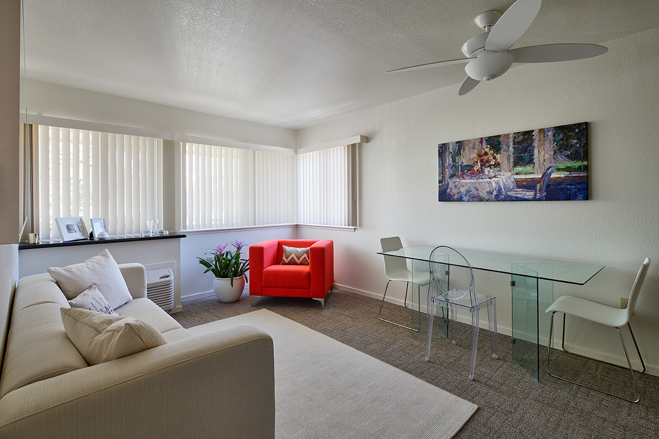 Unit living room at Casa Montego in Walnut Creek, CA.