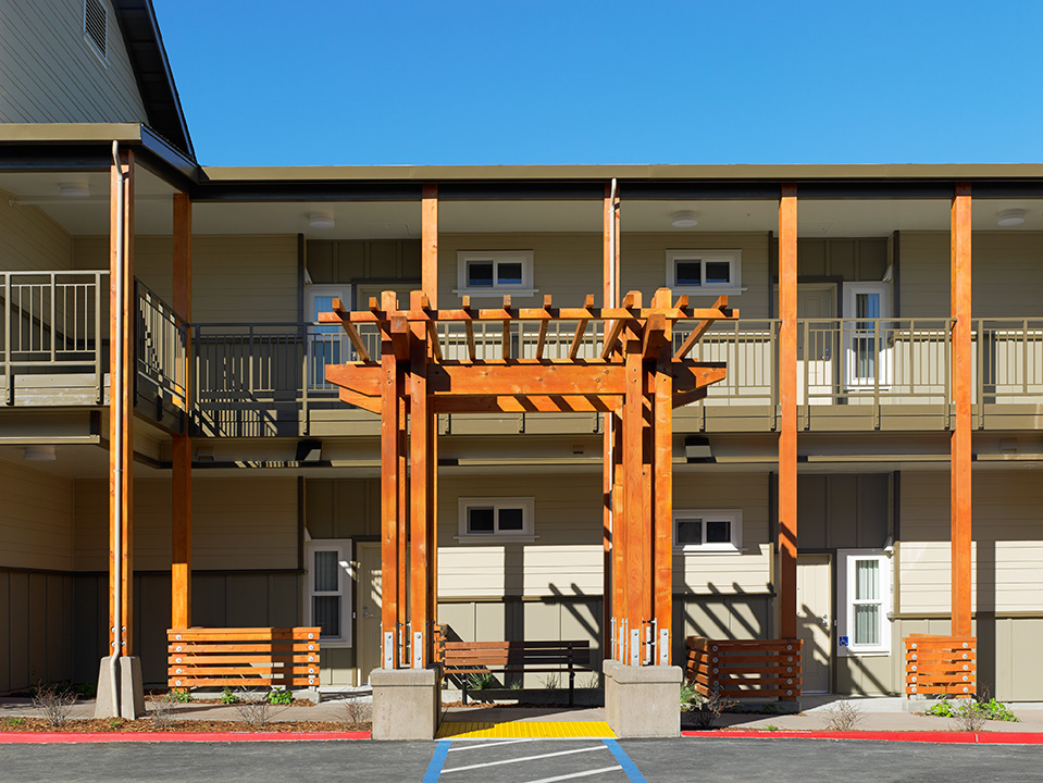Courtyard balcony view of Jack Capon Villa in Alameda, CA