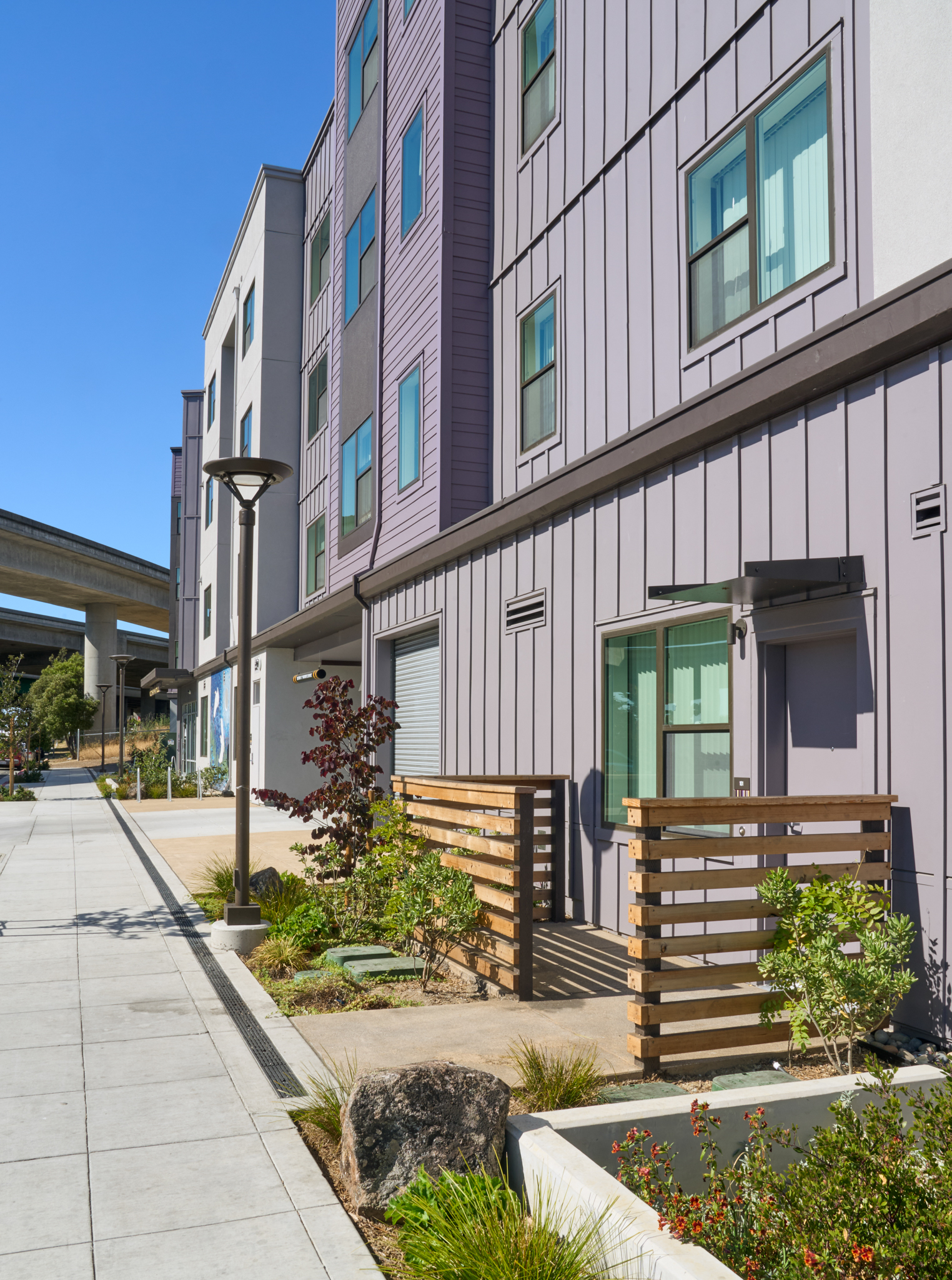 Unit patios at Verana Hill in Albany, CA.