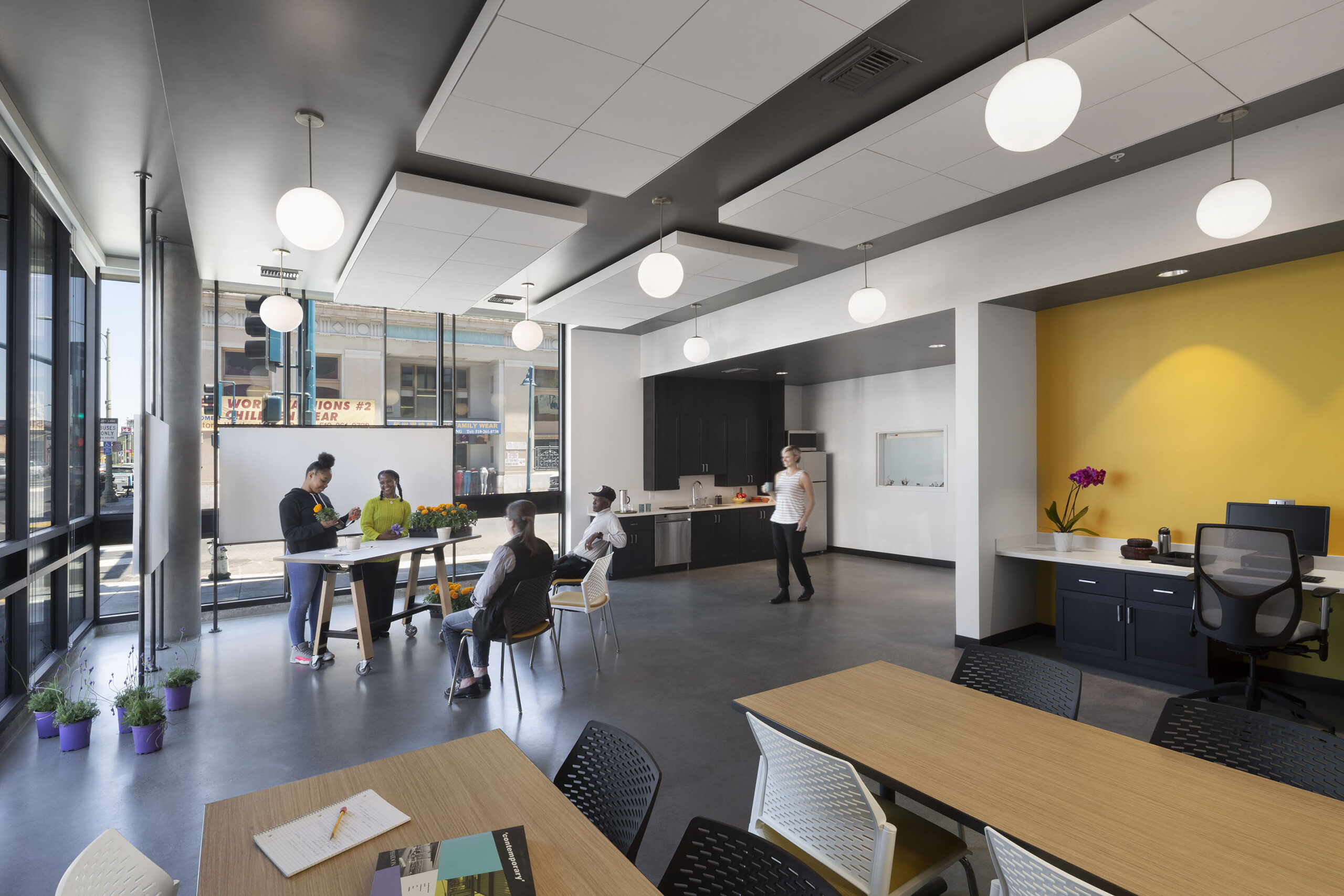 The community room at Camino 23 in Oakland