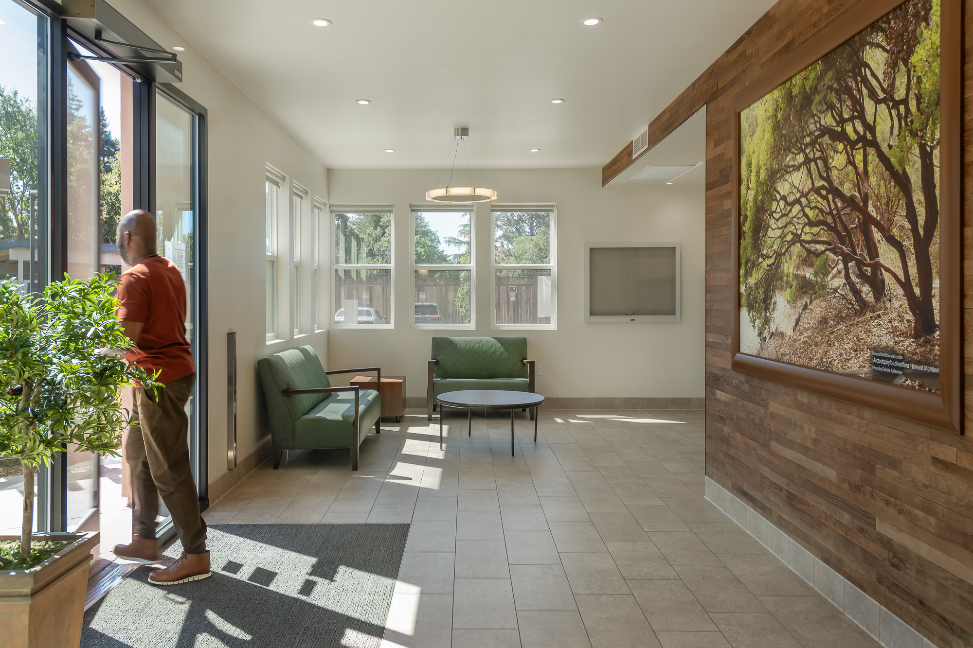 Main entrance and lobby of Manzanita Family Apartments in Napa