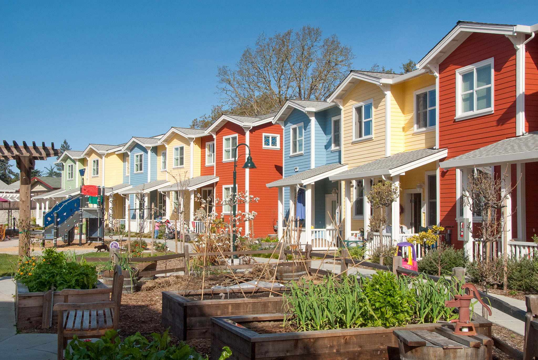 Resident garden beds at Petaluma Avenue Homes in Petaluma, CA.