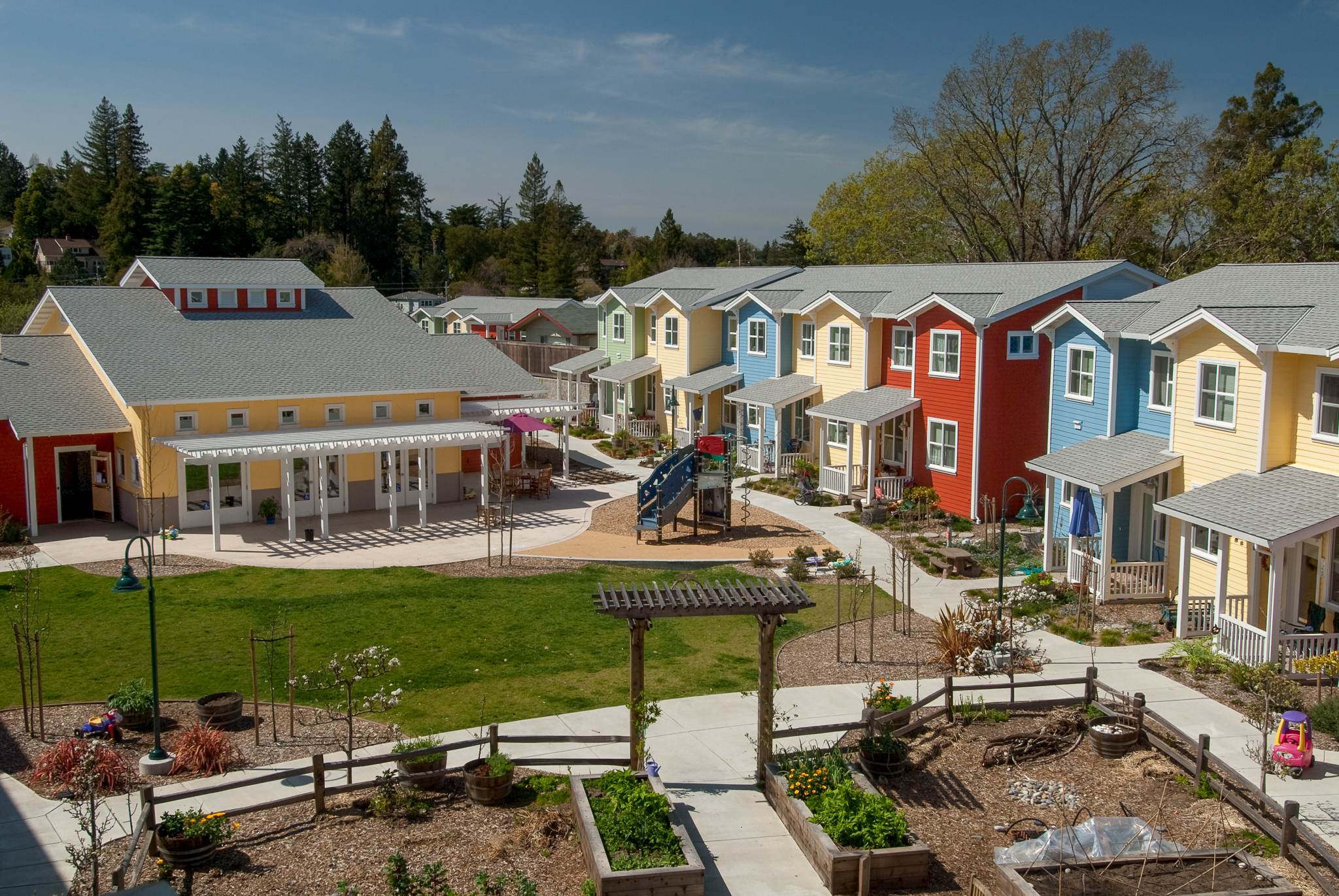 Aerial shot of Petaluma Avenue Homes in Petaluma, CA.