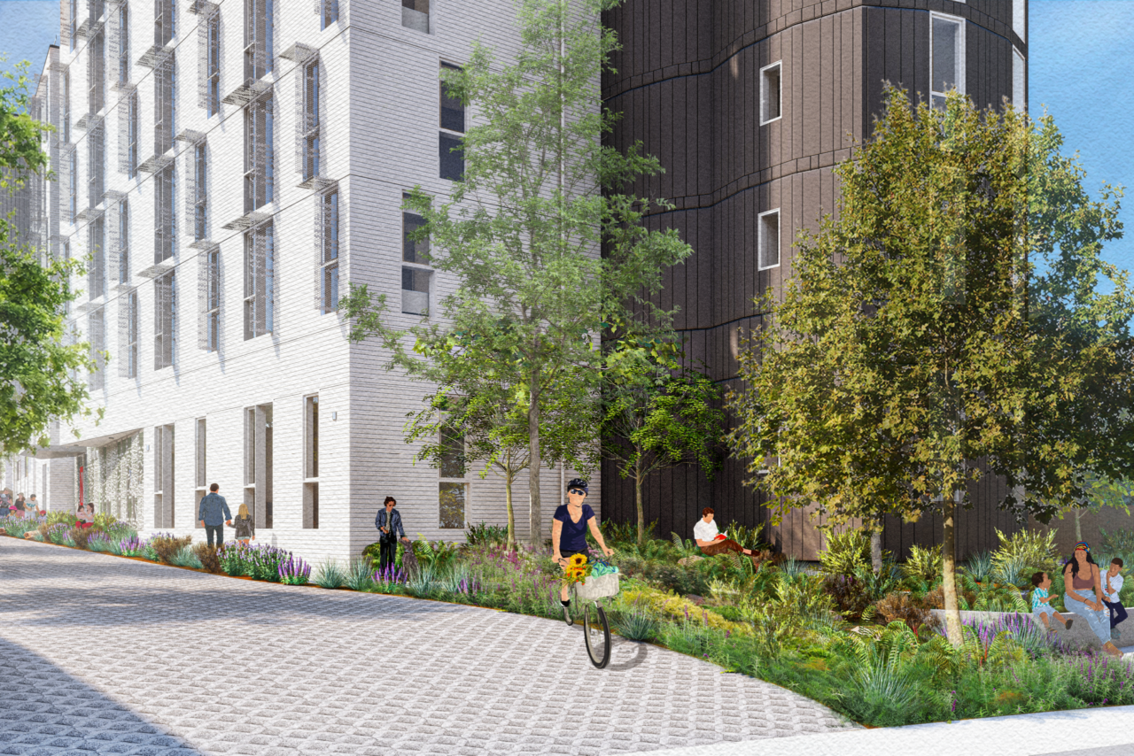 Rendering of the main entry of the Sierra Garden Redevelopment