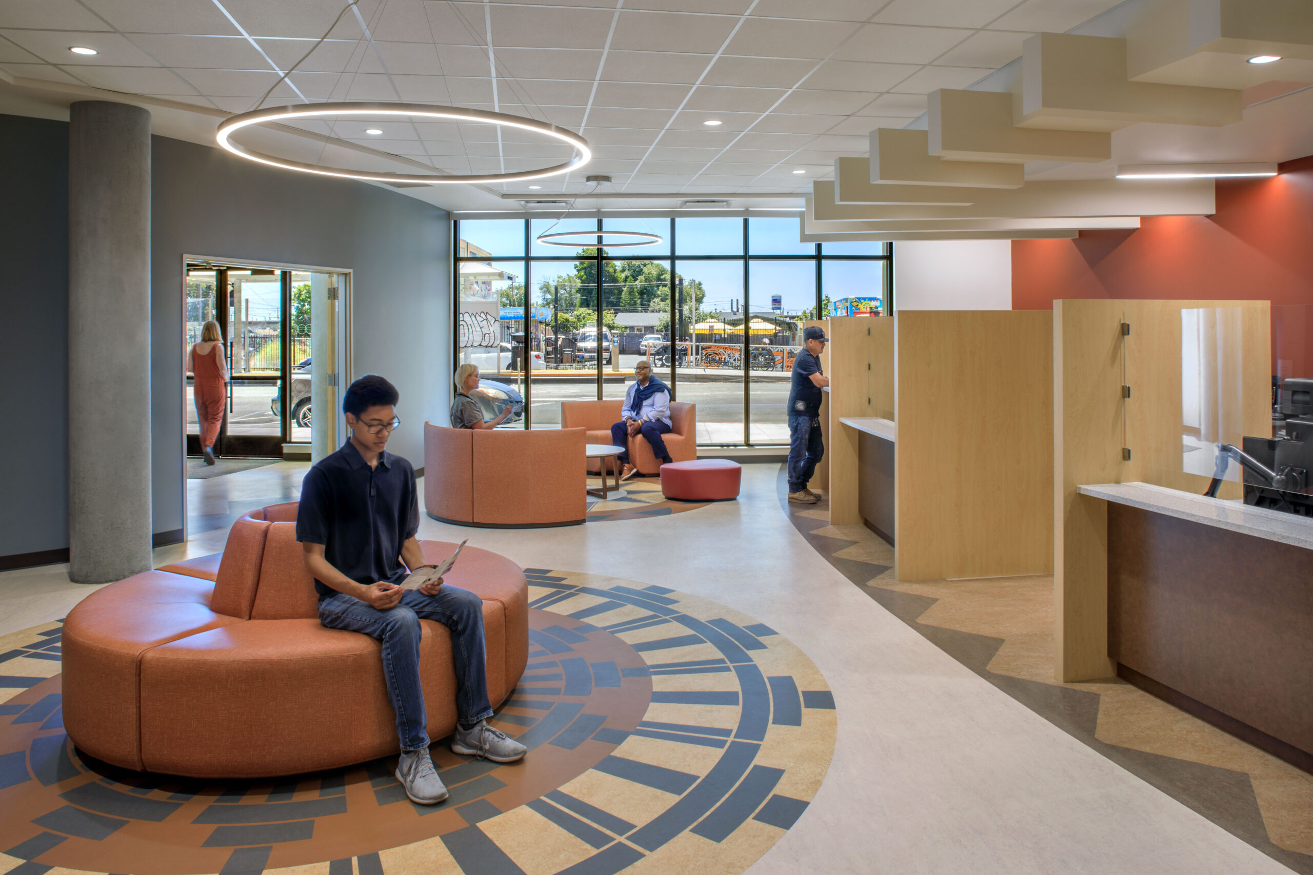Reception area at Flicker Bird Homes and Native American Health Center in Oakland, CA