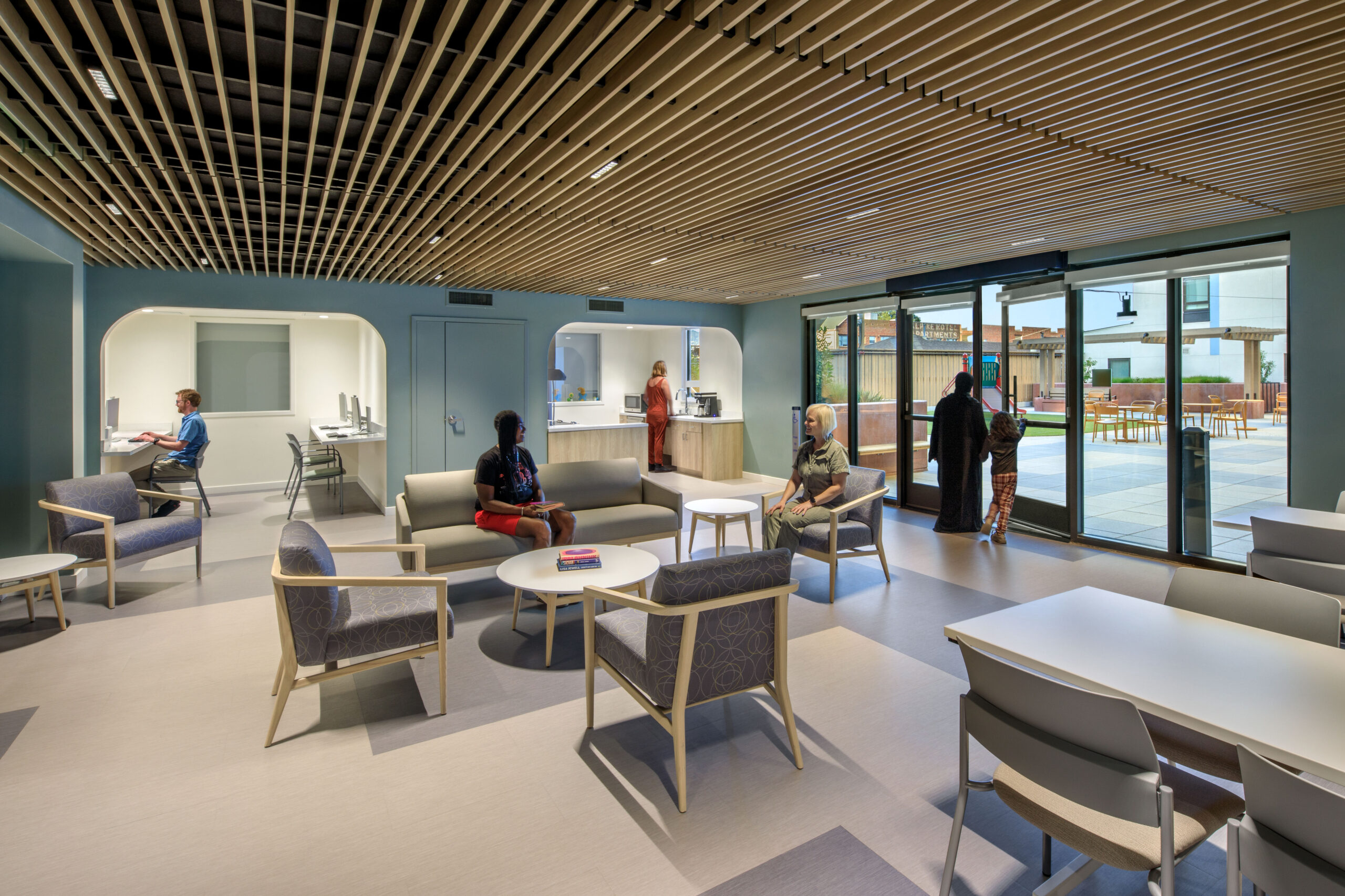 Community room and computer lab at Flicker Bird Homes and Native American Health Center in Oakland, CA