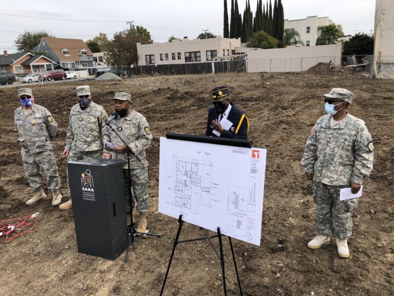 Veterans speak at the Veterans Square groundbreaking ceremony
