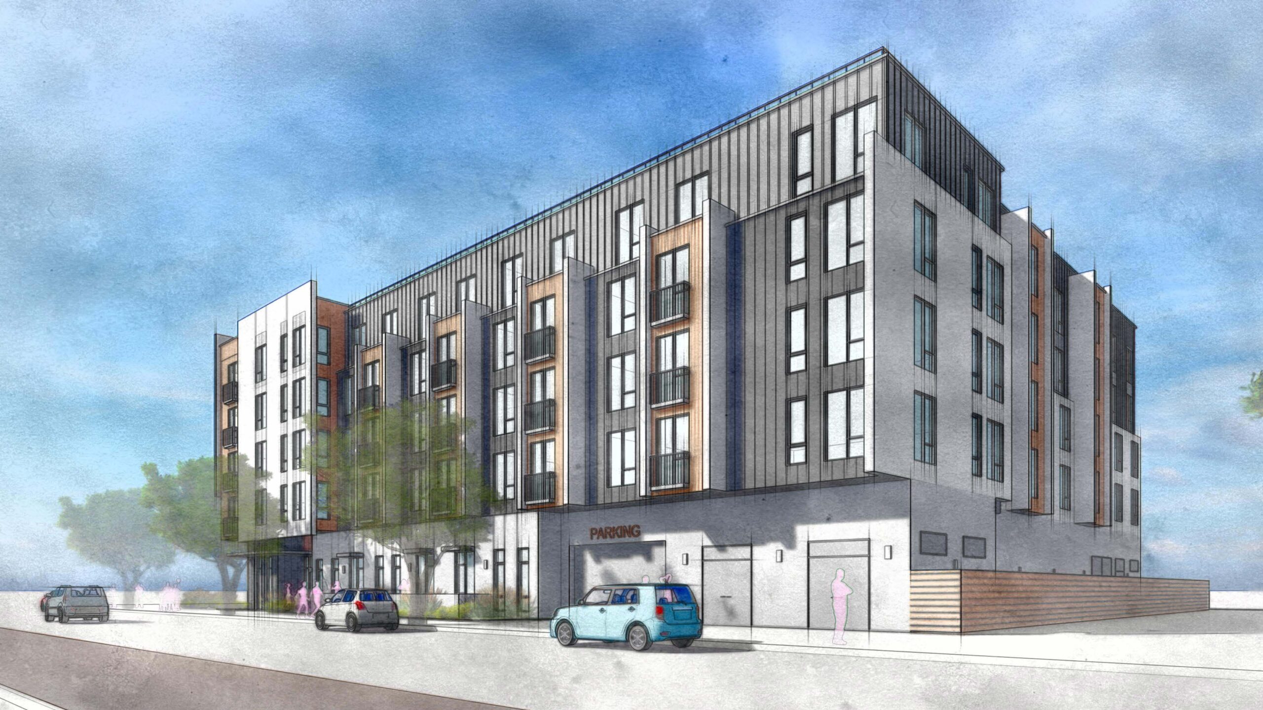 Rendering of the north-facing street view of Thornton Avenue project in Newark