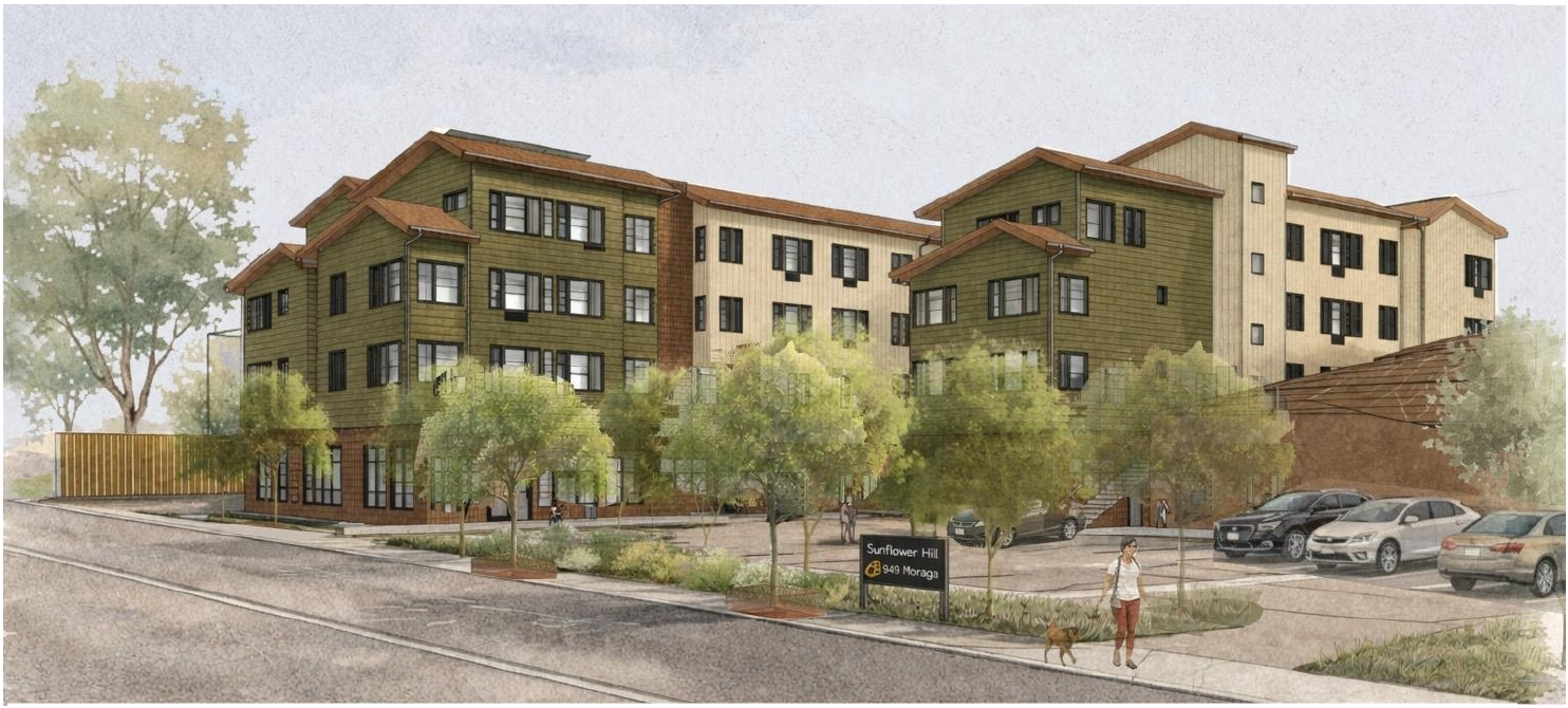 Rendering of 949 Moraga, a housing community developed with nonprofit Sunflower Hill in Lafayette.